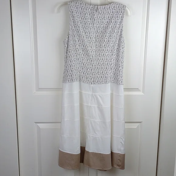 Anne Klein Sleeveless Lace Overlay Cotton Blend Tiered Skirt Tan & White Dress - Picture 7 of 11